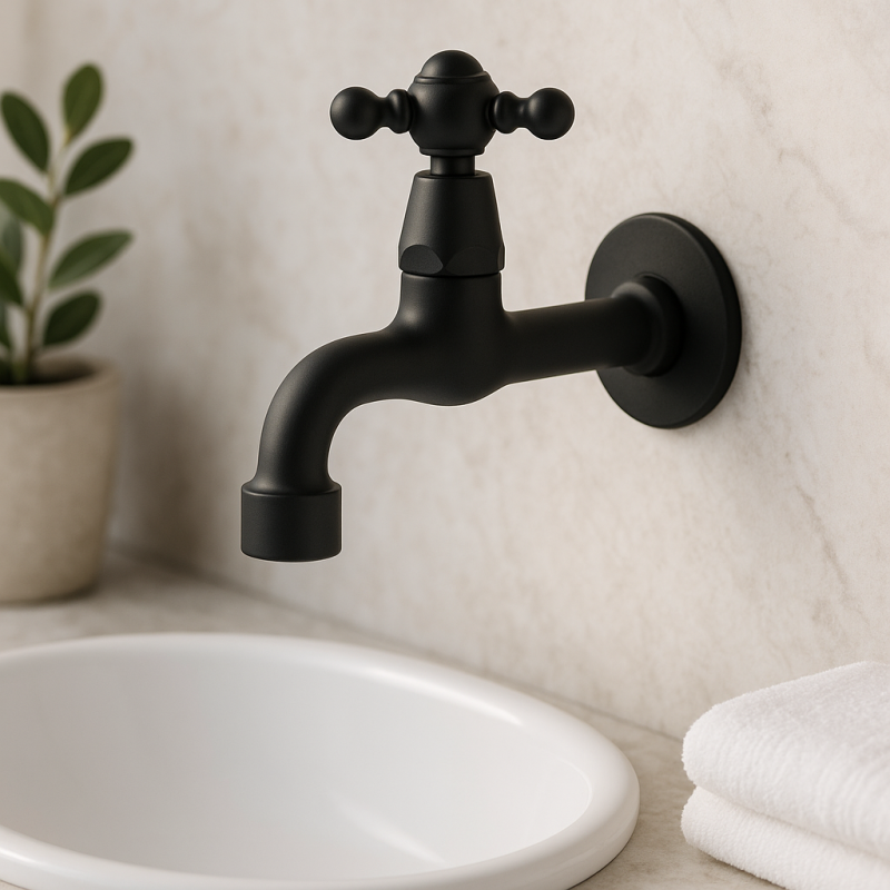 Rubinetto da parete classico PB con manopola resistente acqua fredda nero opaco 1208952981